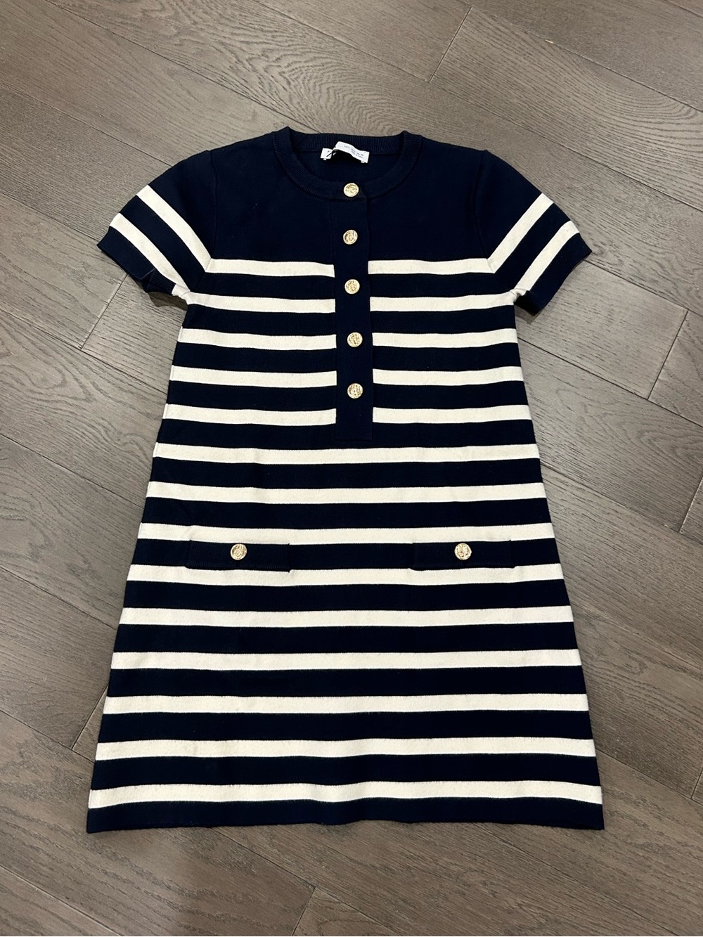 Zara Navy and White Striped Short Sleeve Mini Dress